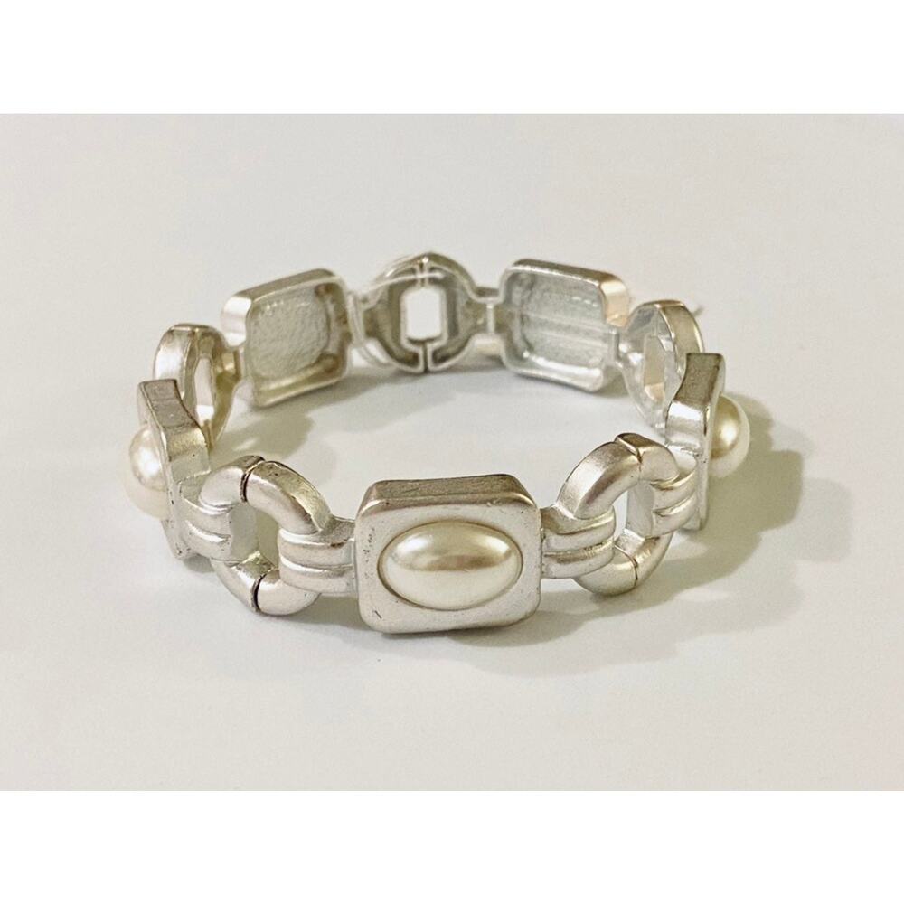 Pearl & Silver Chunky Chain Bracelet